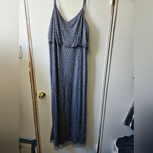 Adrianna Papell Beaded Slate Gray Spaghetti-Strap Dress